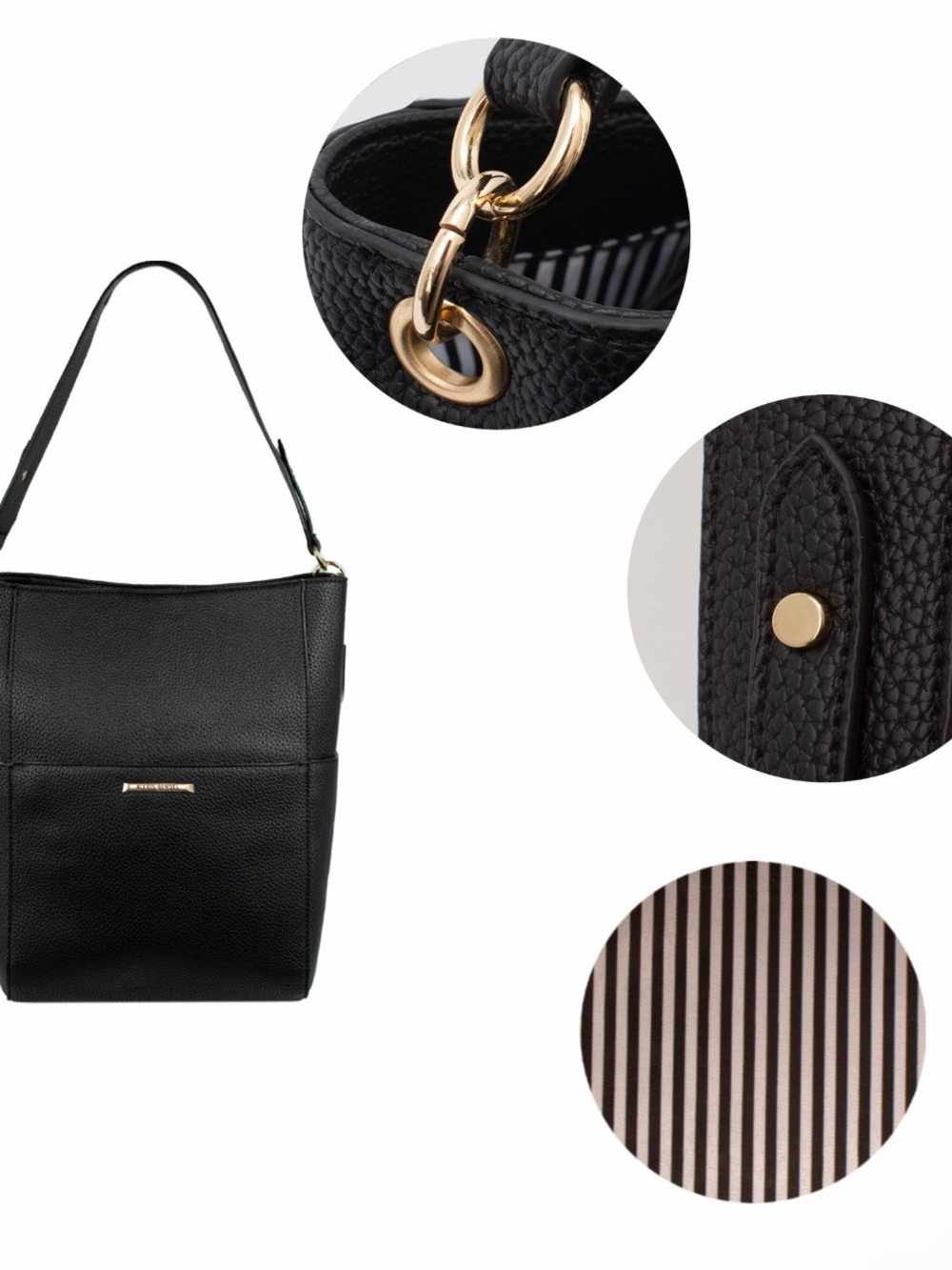 Women's Black Shoulder Bag with Gold Hardware